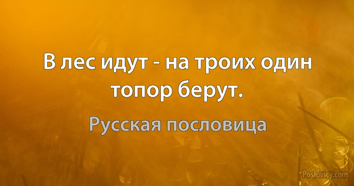 В лес идут - на троих один топор берут. (Русская пословица)