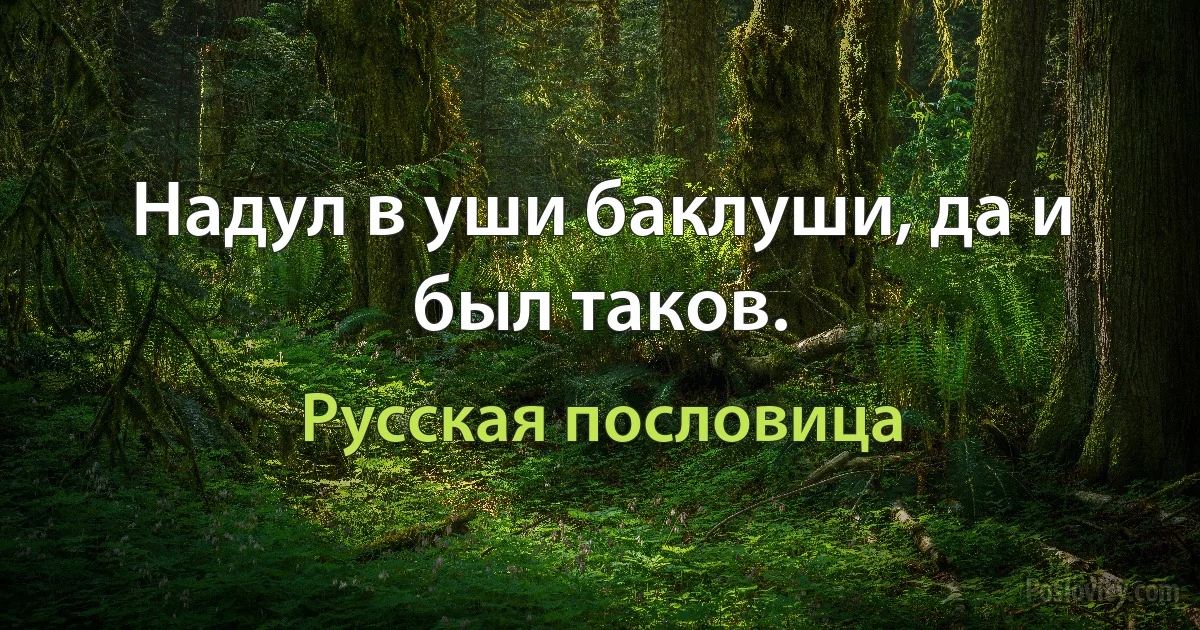 Надул в уши баклуши, да и был таков. (Русская пословица)