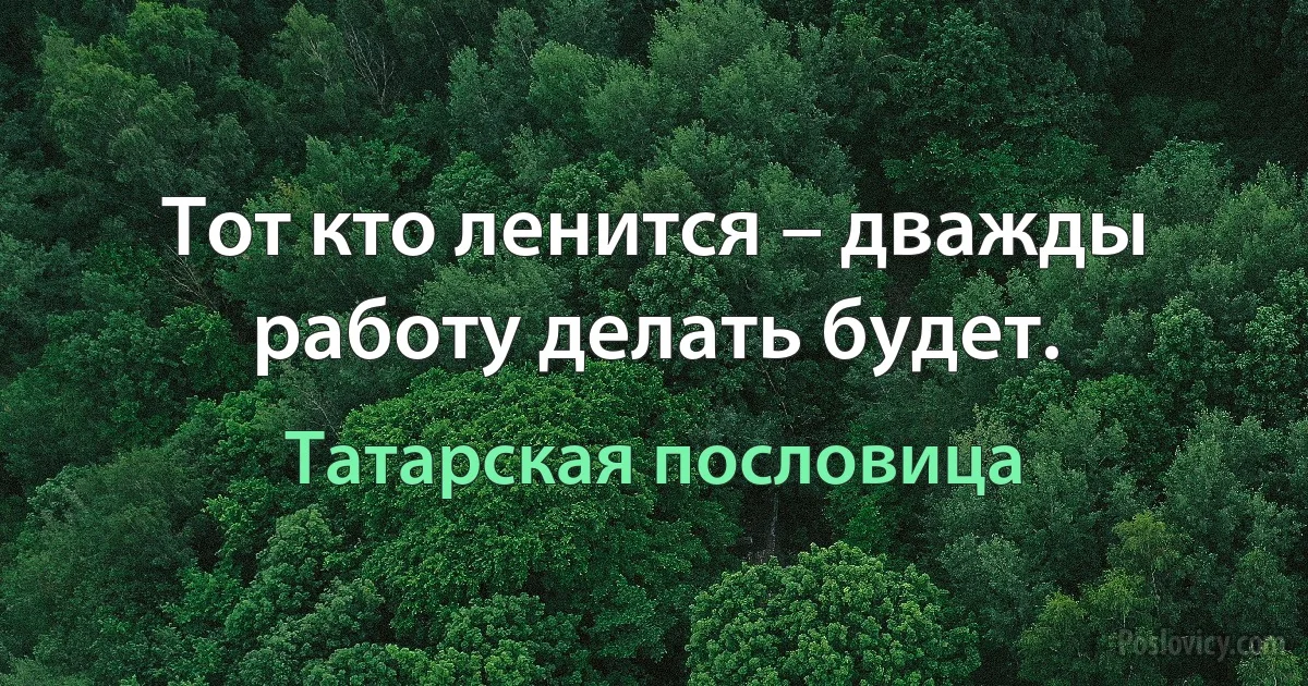 Тот кто ленится – дважды работу делать будет. (Татарская пословица)