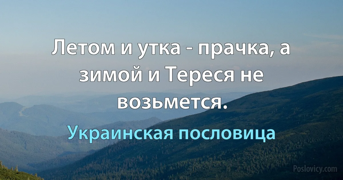 Летом и утка - прачка, а зимой и Тереся не возьмется. (Украинская пословица)