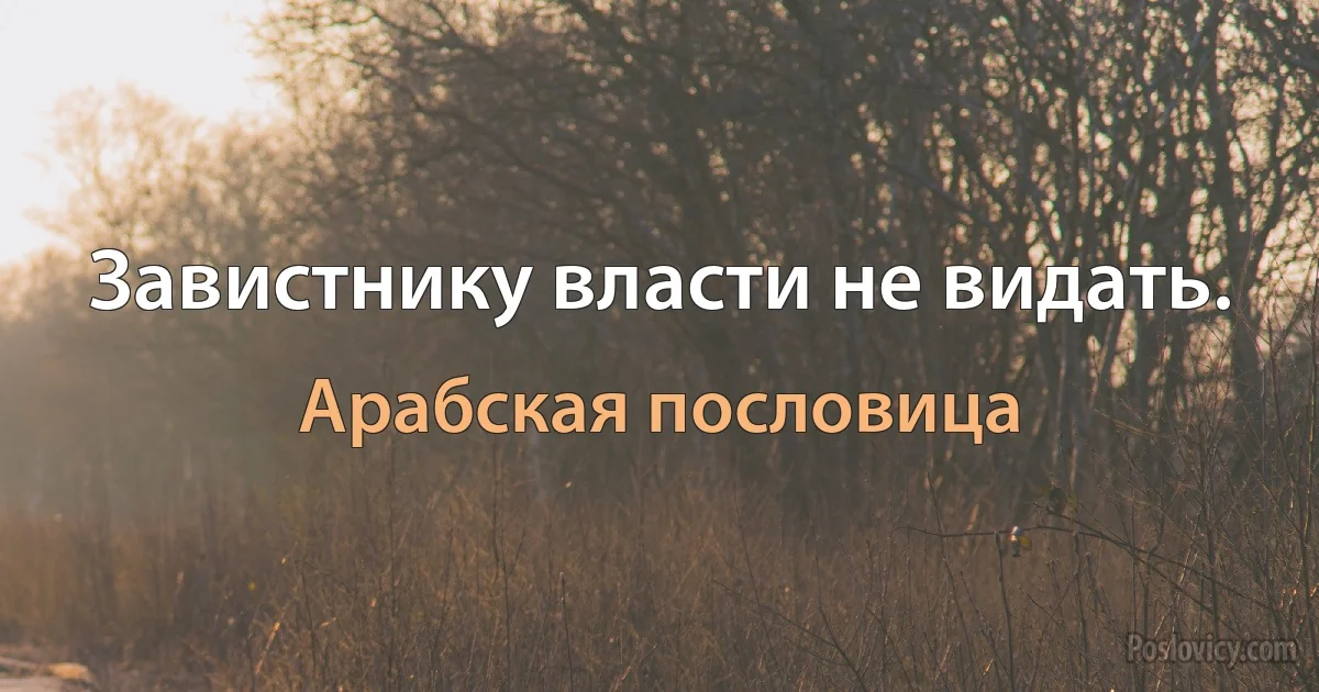 Завистнику власти не видать. (Арабская пословица)