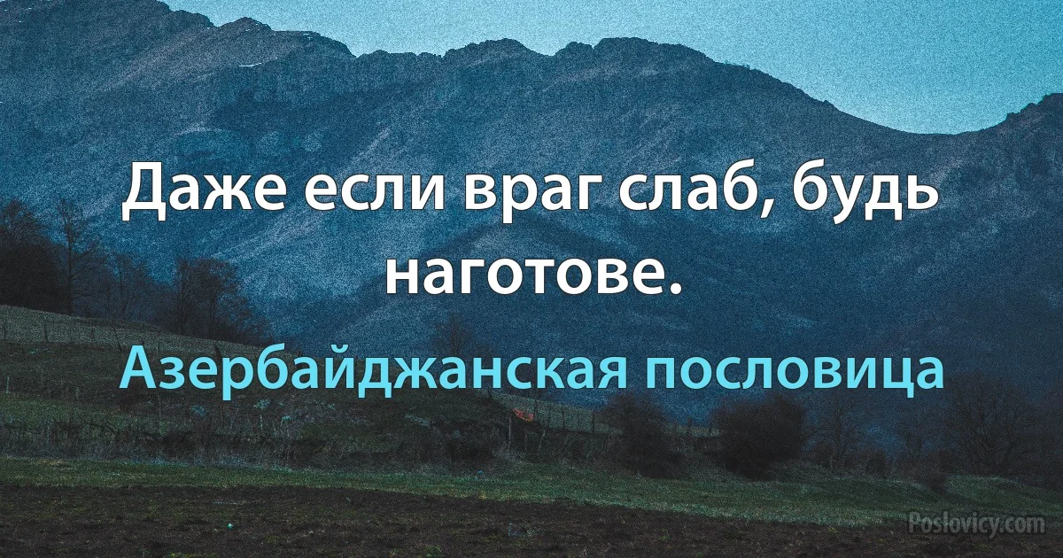 Даже если враг слаб, будь наготове. (Азербайджанская пословица)