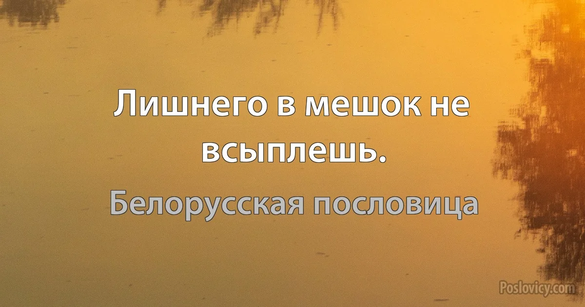 Лишнего в мешок не всыплешь. (Белорусская пословица)