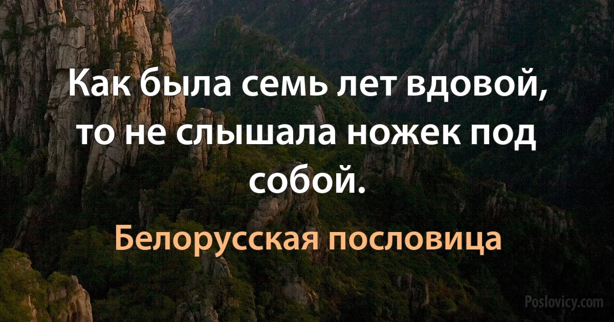 Как была семь лет вдовой, то не слышала ножек под собой. (Белорусская пословица)