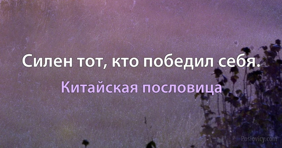 Силен тот, кто победил себя. (Китайская пословица)