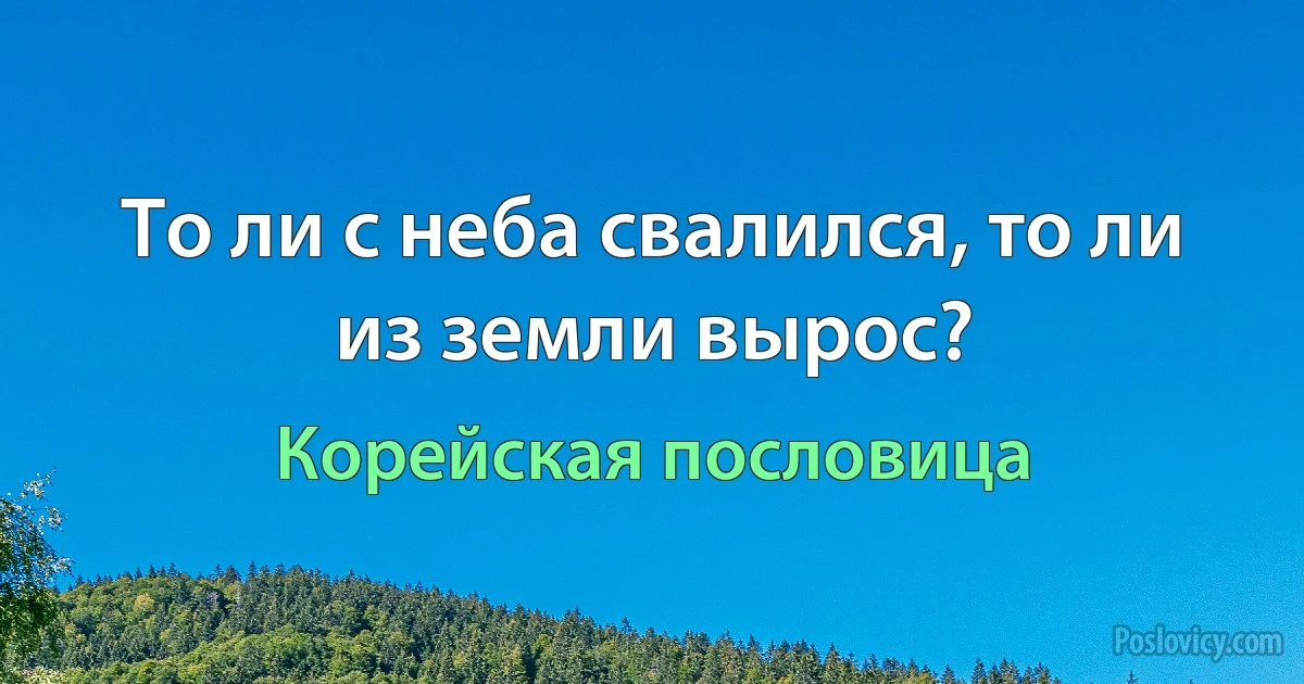 То ли с неба свалился, то ли из земли вырос? (Корейская пословица)