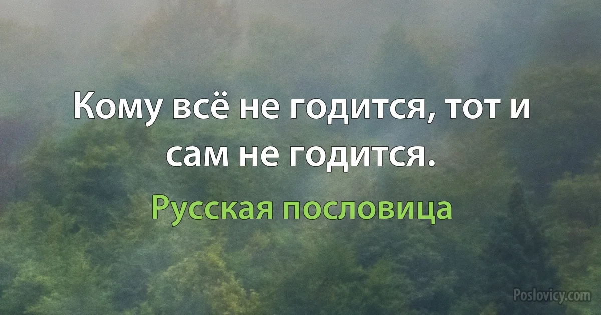 Кому всё не годится, тот и сам не годится. (Русская пословица)