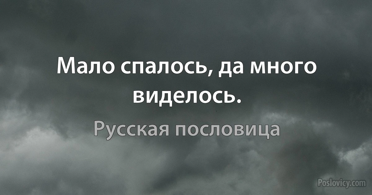 Мало спалось, да много виделось. (Русская пословица)