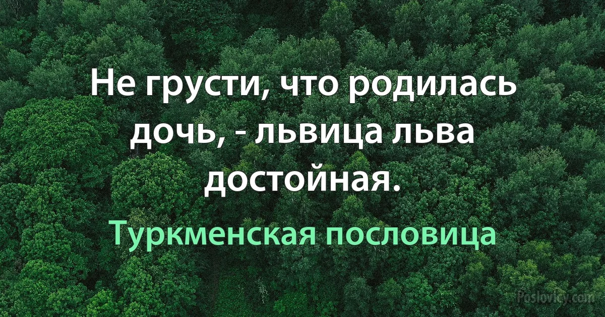 Не грусти, что родилась дочь, - львица льва достойная. (Туркменская пословица)