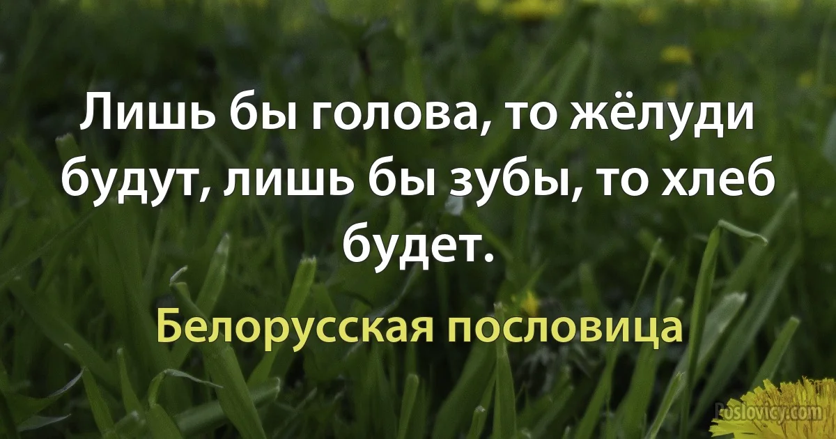 Лишь бы голова, то жёлуди будут, лишь бы зубы, то хлеб будет. (Белорусская пословица)