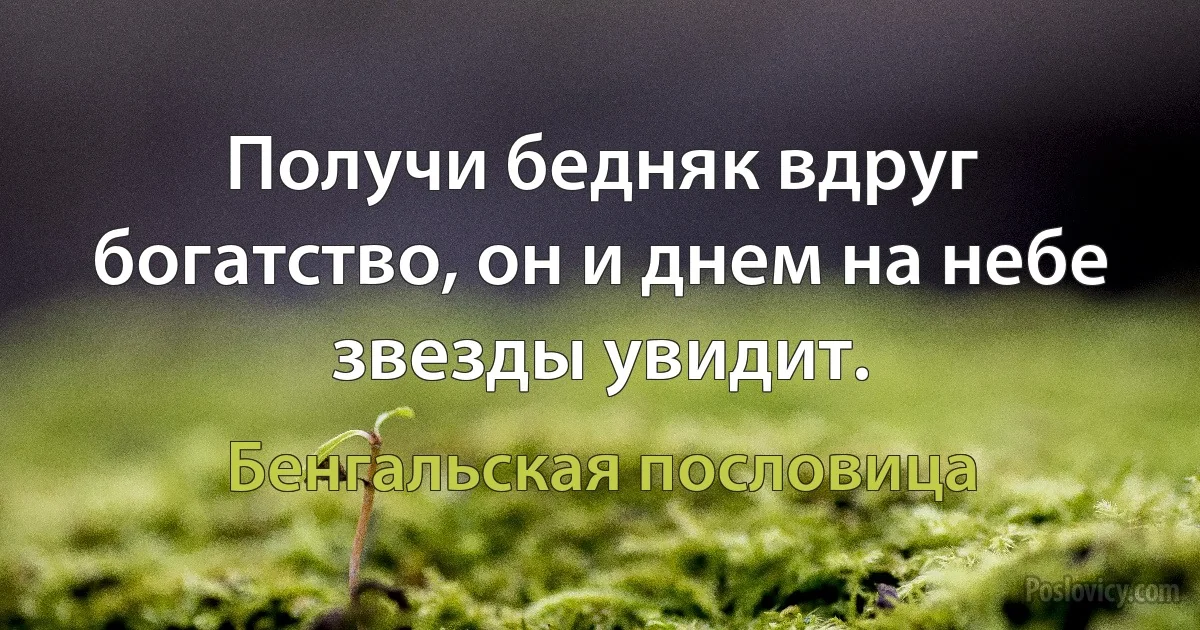 Получи бедняк вдруг богатство, он и днем на небе звезды увидит. (Бенгальская пословица)