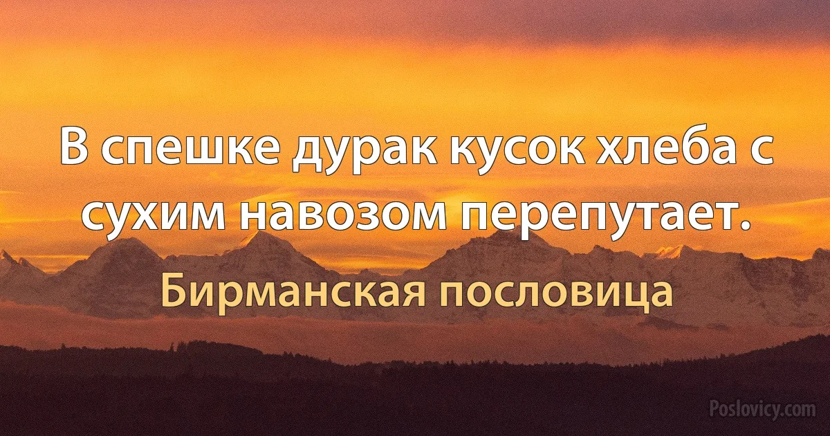 В спешке дурак кусок хлеба с сухим навозом перепутает. (Бирманская пословица)