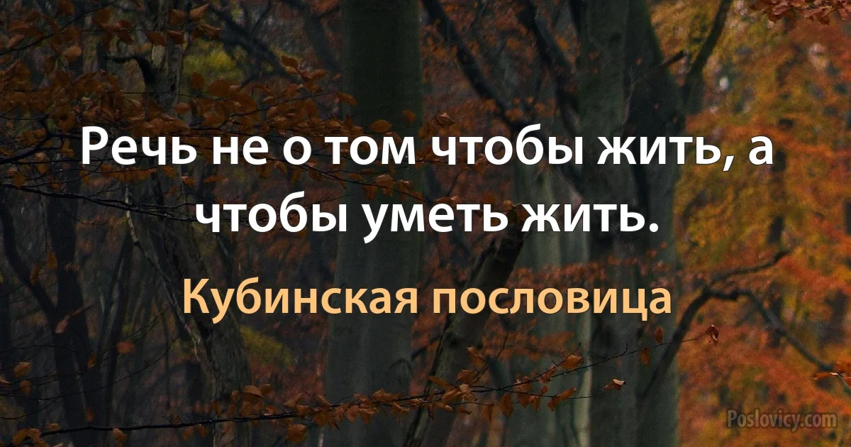 Речь не о том чтобы жить, а чтобы уметь жить. (Кубинская пословица)