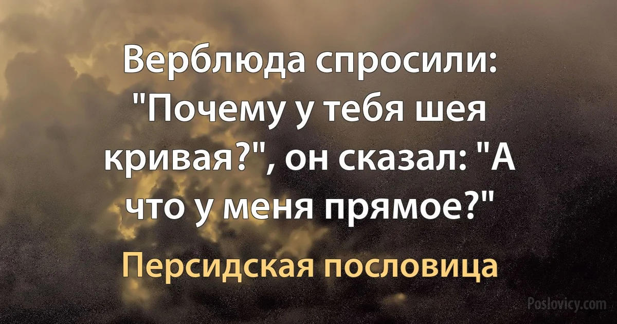 Верблюда спросили: "Почему у тебя шея кривая?", он сказал: "А что у меня прямое?" (Персидская пословица)