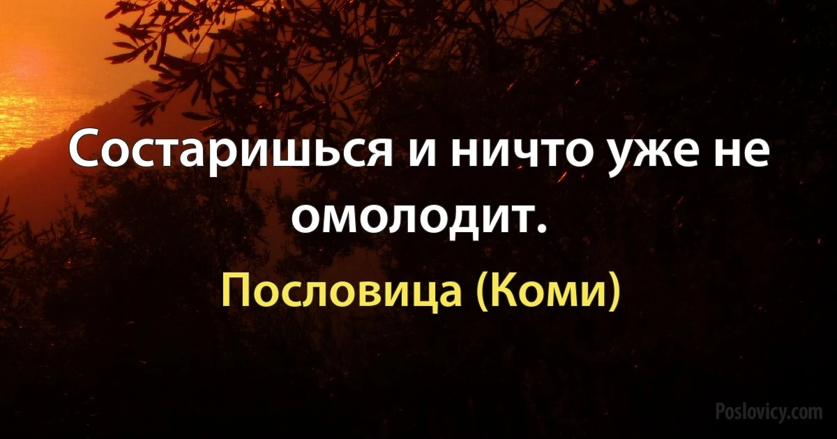 Состаришься и ничто уже не омолодит. (Пословица (Коми))