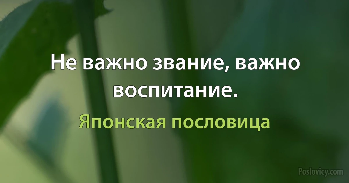 Не важно звание, важно воспитание. (Японская пословица)