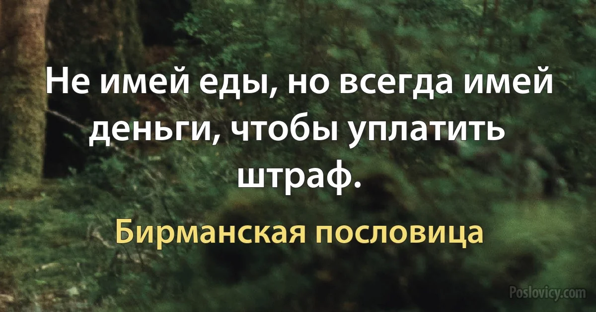 Не имей еды, но всегда имей деньги, чтобы уплатить штраф. (Бирманская пословица)