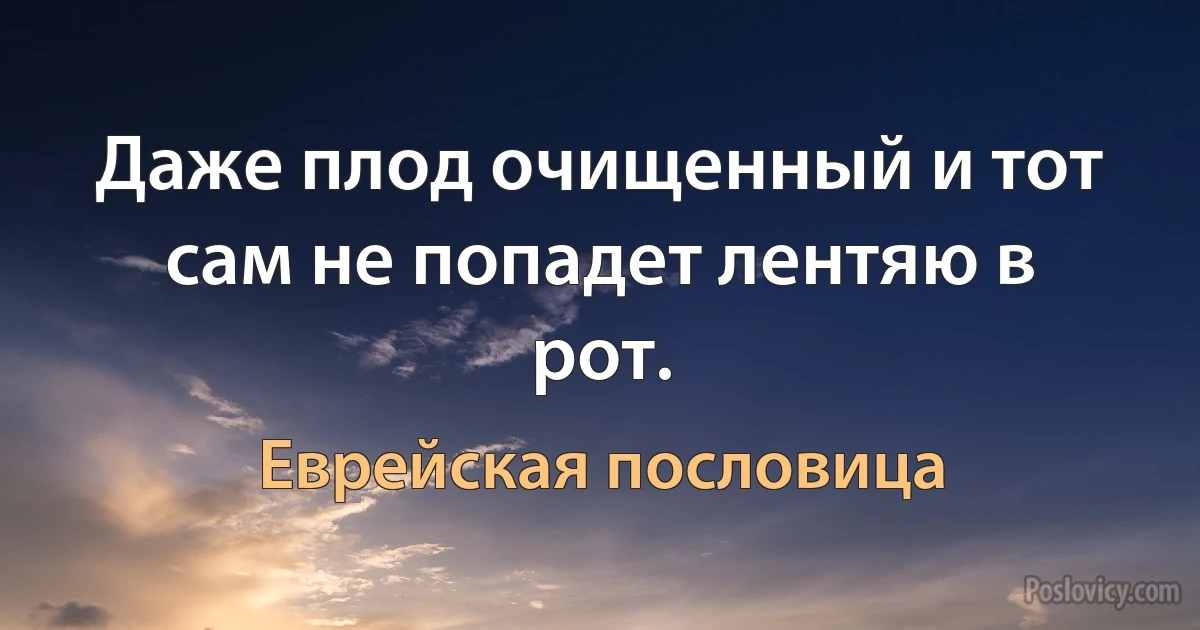 Даже плод очищенный и тот сам не попадет лентяю в рот. (Еврейская пословица)