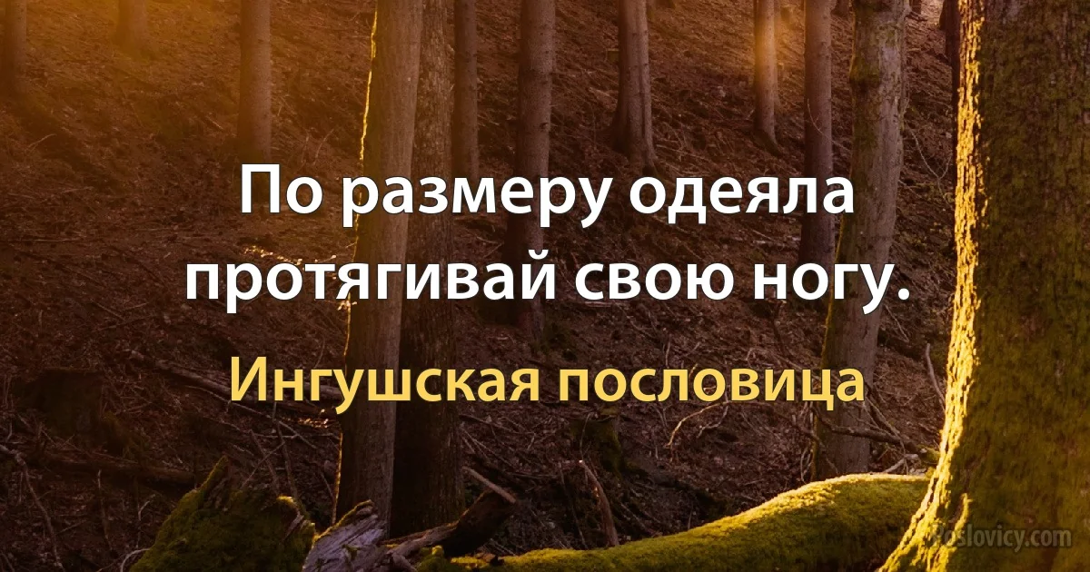 По размеру одеяла протягивай свою ногу. (Ингушская пословица)