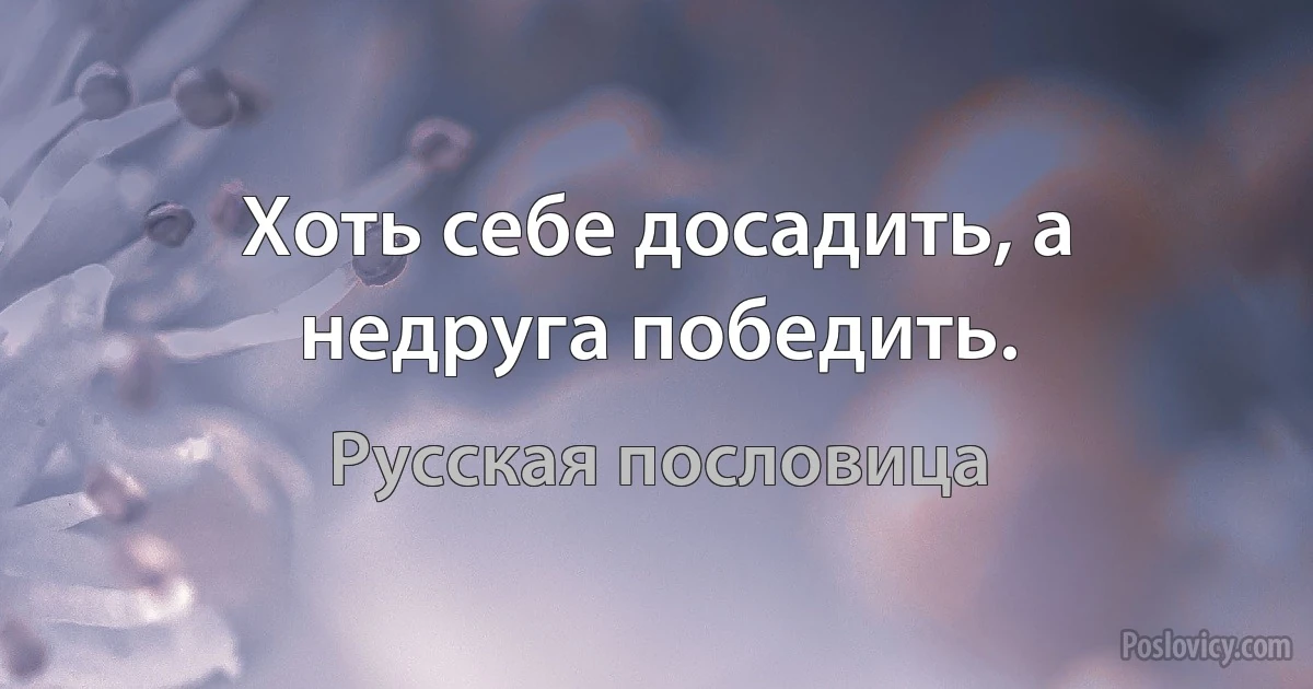 Хоть себе досадить, а недруга победить. (Русская пословица)