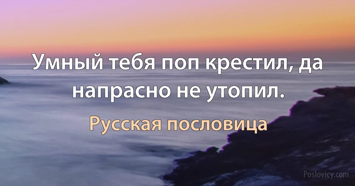 Умный тебя поп крестил, да напрасно не утопил. (Русская пословица)