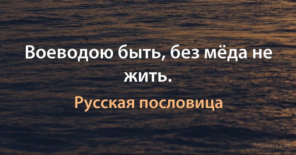 Воеводою быть, без мёда не жить. (Русская пословица)