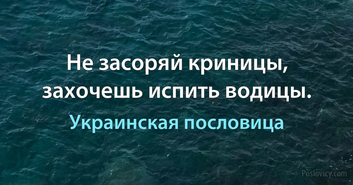 Не засоряй криницы, захочешь испить водицы. (Украинская пословица)