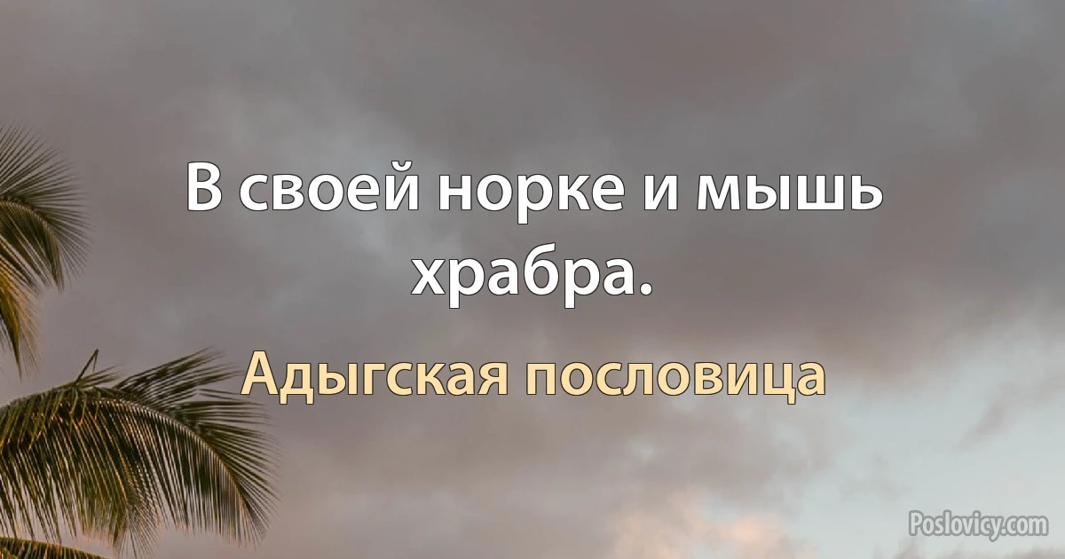 В своей норке и мышь храбра. (Адыгская пословица)