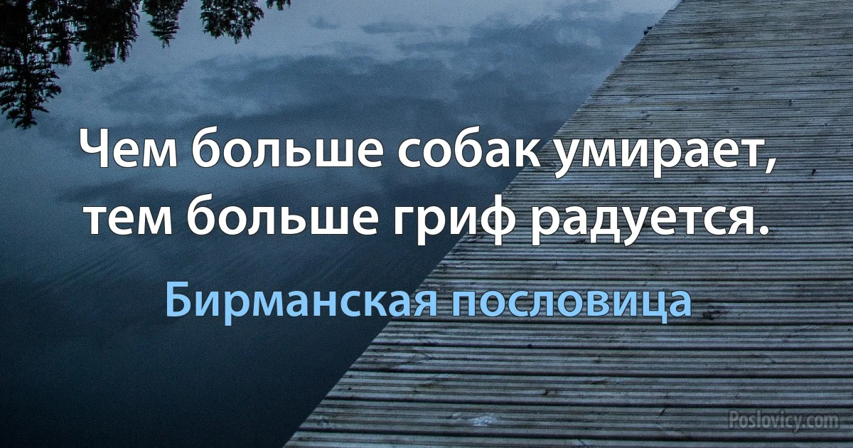 Чем больше собак умирает, тем больше гриф радуется. (Бирманская пословица)