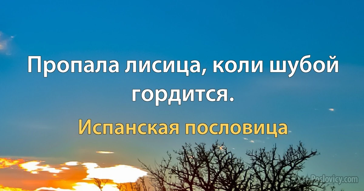 Пропала лисица, коли шубой гордится. (Испанская пословица)