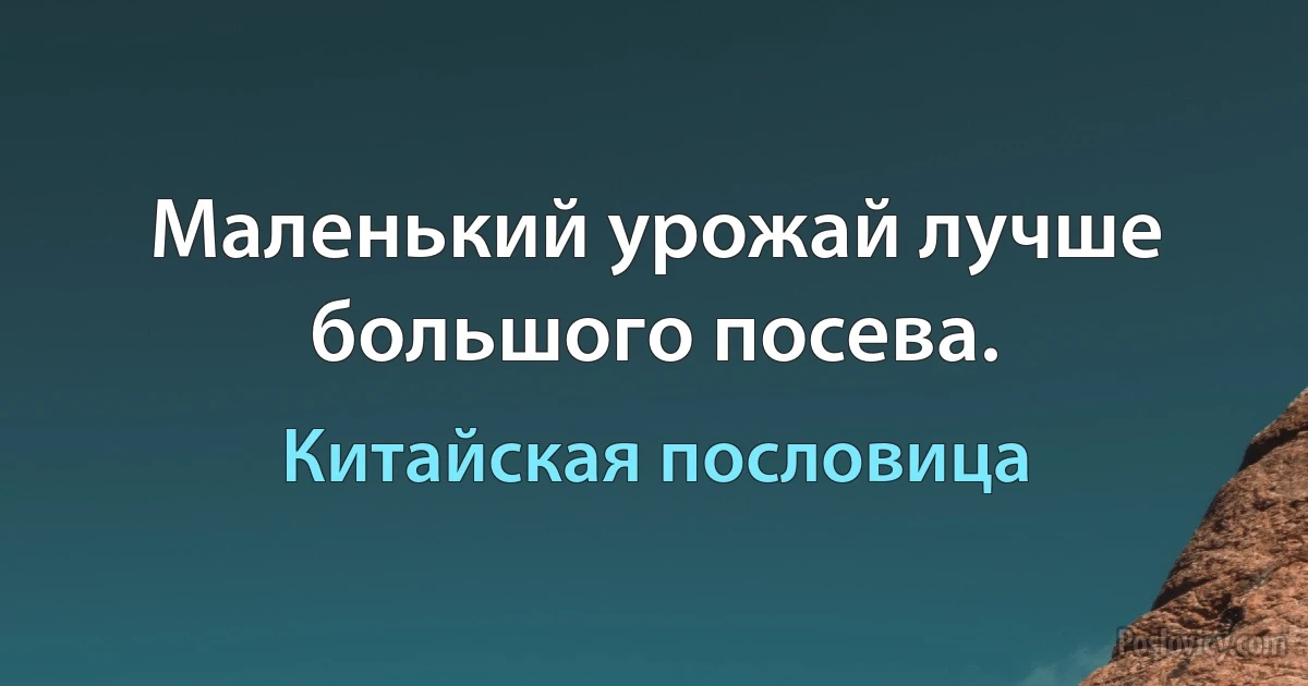 Маленький урожай лучше большого посева. (Китайская пословица)