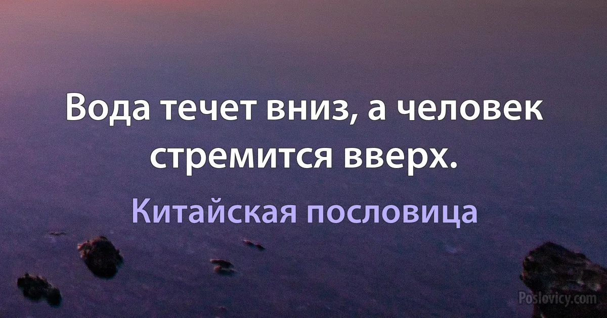 Вода течет вниз, а человек стремится вверх. (Китайская пословица)