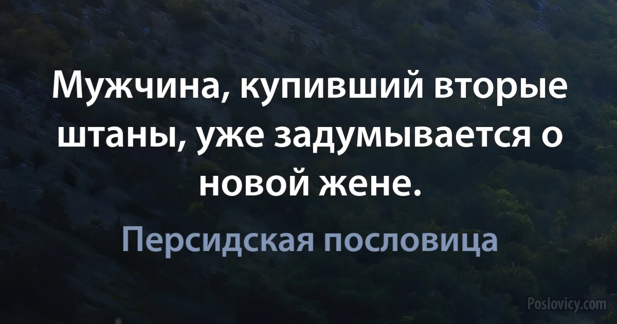 Мужчина, купивший вторые штаны, уже задумывается о новой жене. (Персидская пословица)