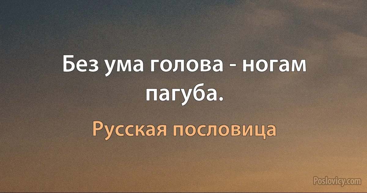 Без ума голова - ногам пагуба. (Русская пословица)