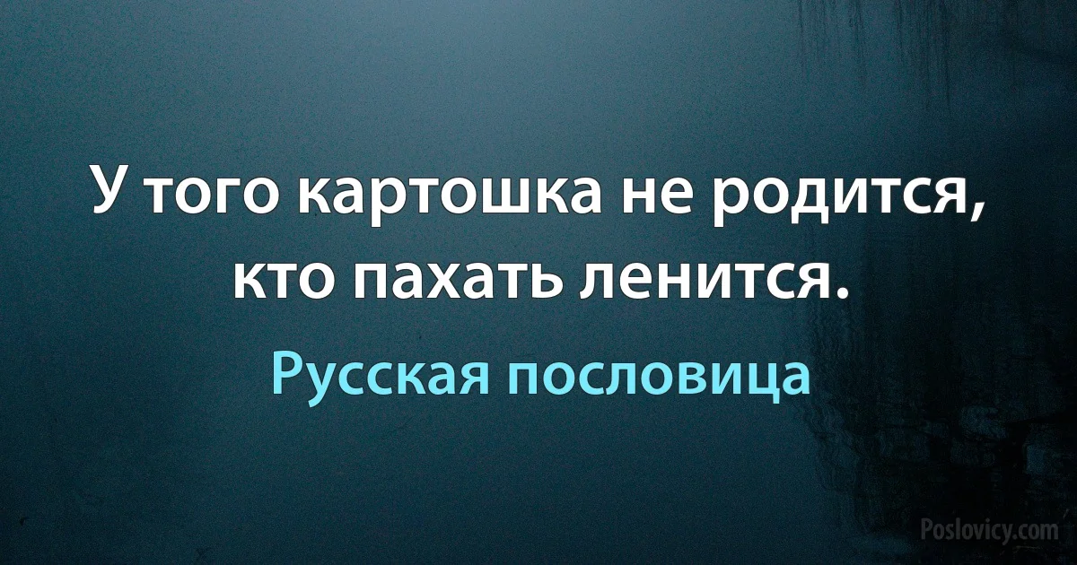 У того картошка не родится, кто пахать ленится. (Русская пословица)