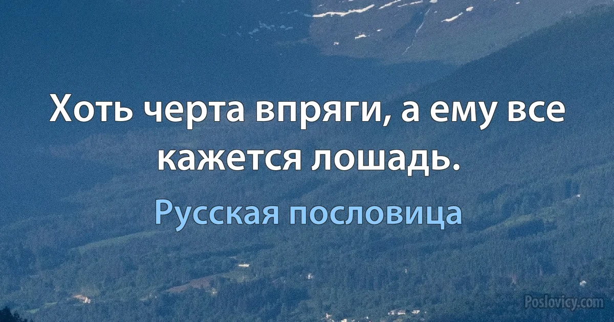 Хоть черта впряги, а ему все кажется лошадь. (Русская пословица)