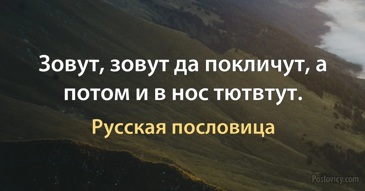 Зовут, зовут да покличут, а потом и в нос тютвтут. (Русская пословица)