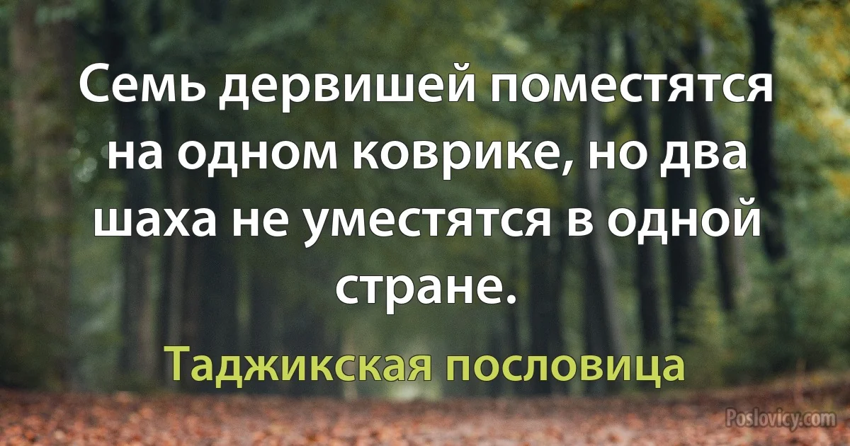 Семь дервишей поместятся на одном коврике, но два шаха не уместятся в одной стране. (Таджикская пословица)