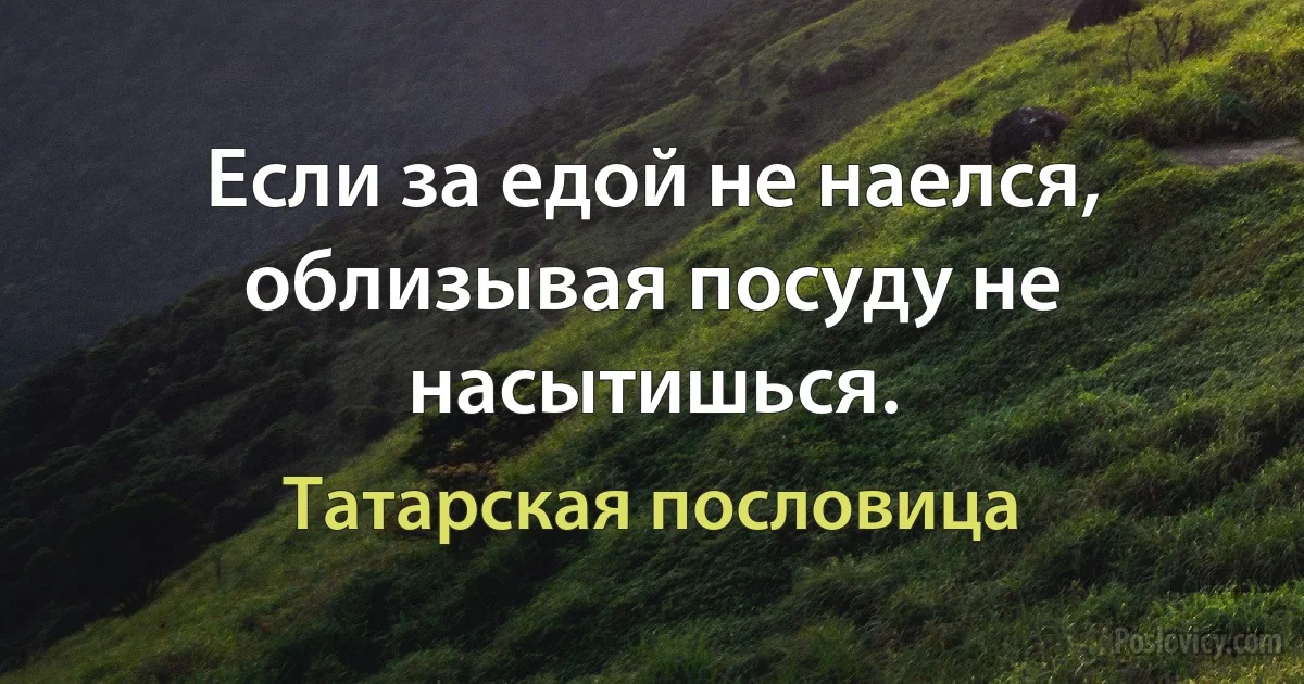 Если за едой не наелся, облизывая посуду не насытишься. (Татарская пословица)