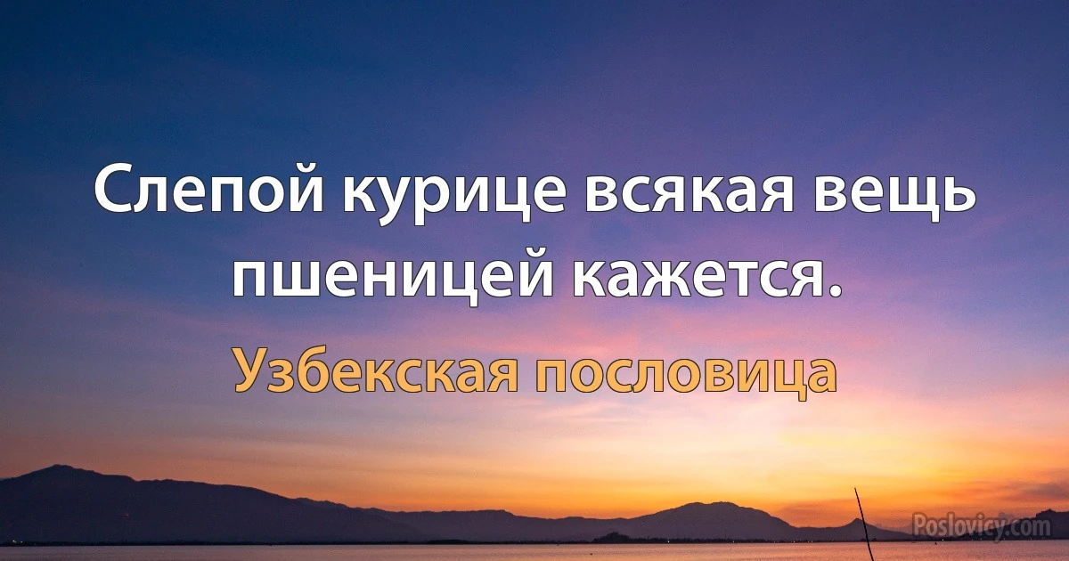 Слепой курице всякая вещь пшеницей кажется. (Узбекская пословица)