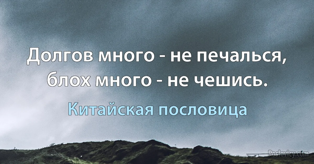 Долгов много - не печалься, блох много - не чешись. (Китайская пословица)