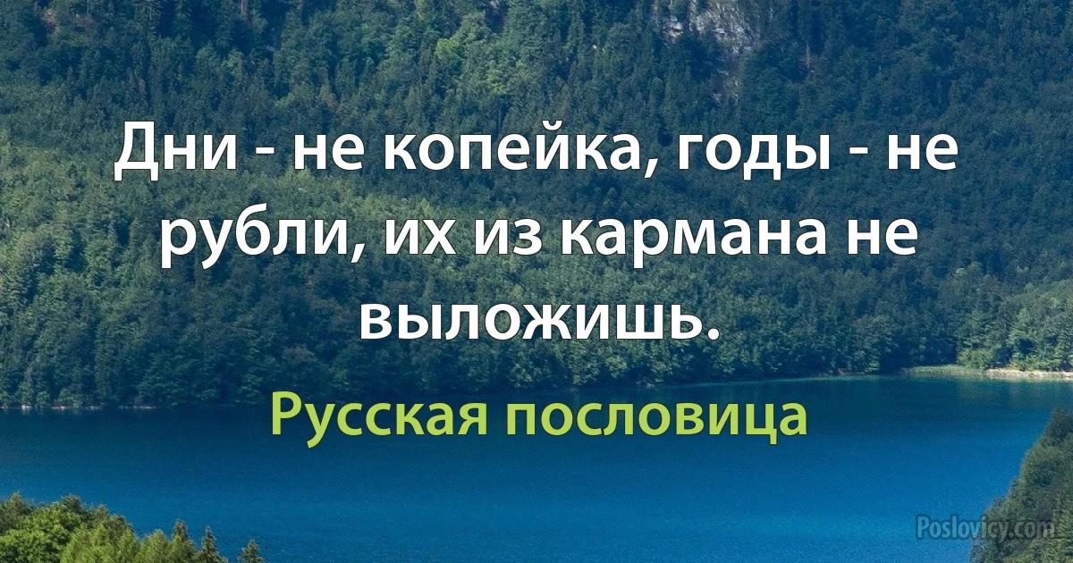 Дни - не копейка, годы - не рубли, их из кармана не выложишь. (Русская пословица)