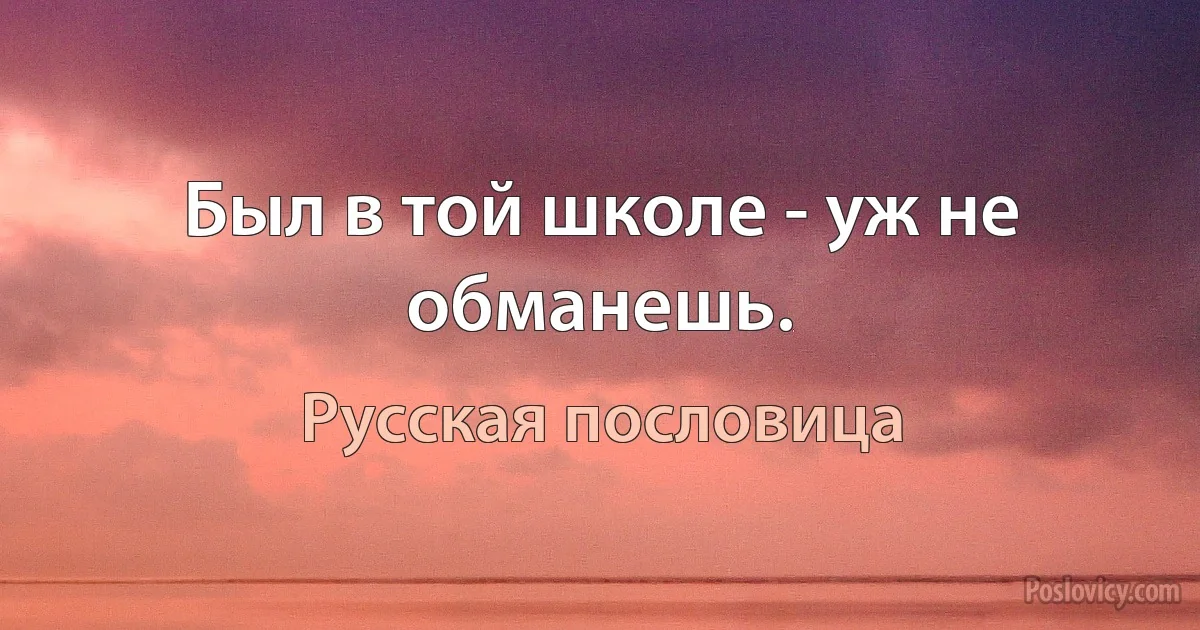 Был в той школе - уж не обманешь. (Русская пословица)