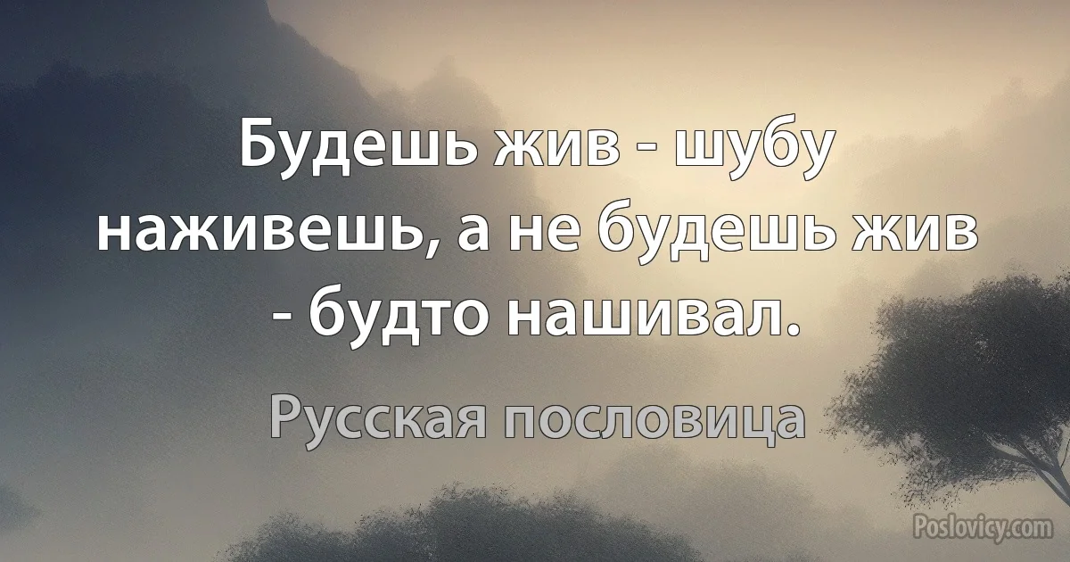 Будешь жив - шубу наживешь, а не будешь жив - будто нашивал. (Русская пословица)