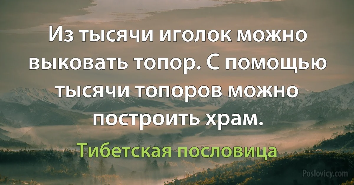 Из тысячи иголок можно выковать топор. С помощью тысячи топоров можно построить храм. (Тибетская пословица)