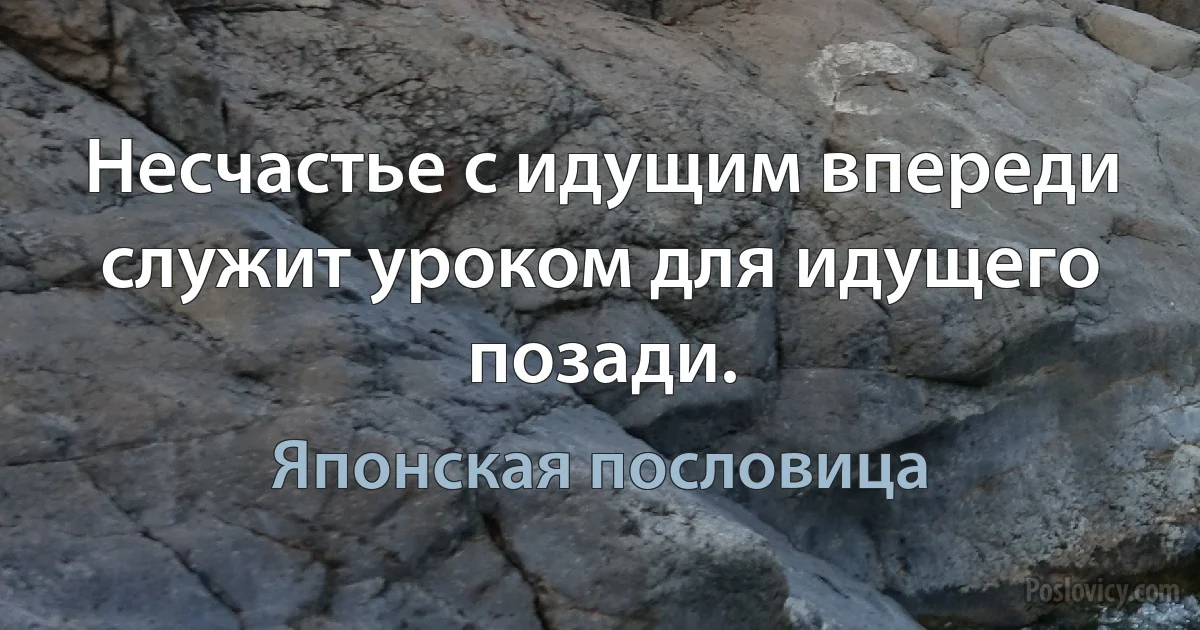 Несчастье с идущим впереди служит уроком для идущего позади. (Японская пословица)