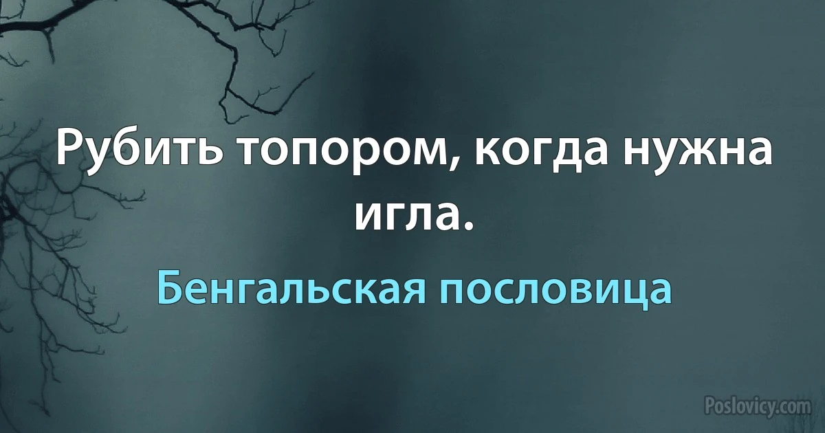 Рубить топором, когда нужна игла. (Бенгальская пословица)