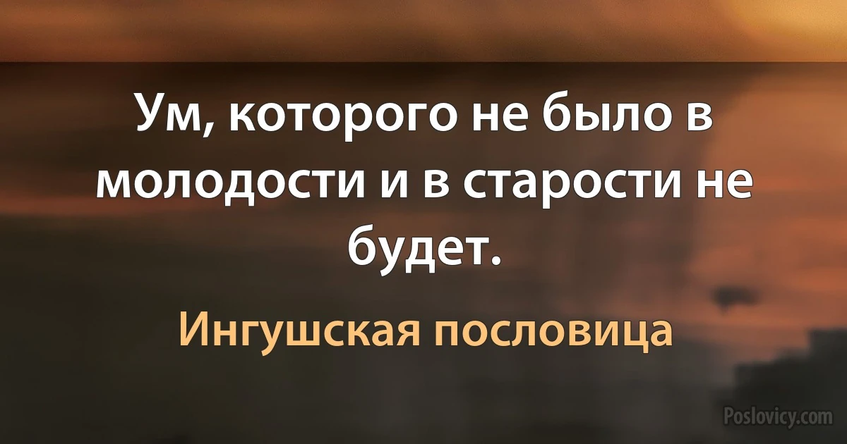 Ум, которого не было в молодости и в старости не будет. (Ингушская пословица)