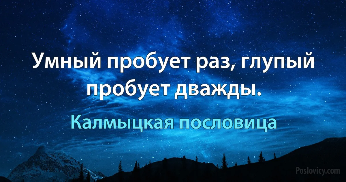 Умный пробует раз, глупый пробует дважды. (Калмыцкая пословица)