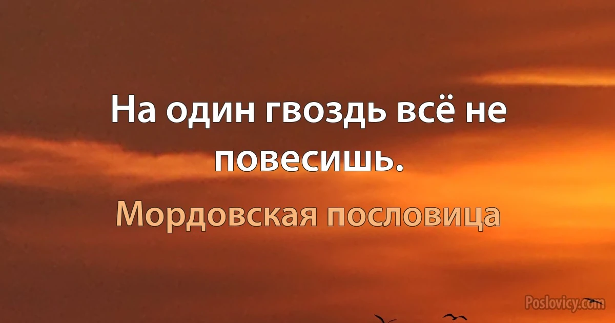 На один гвоздь всё не повесишь. (Мордовская пословица)